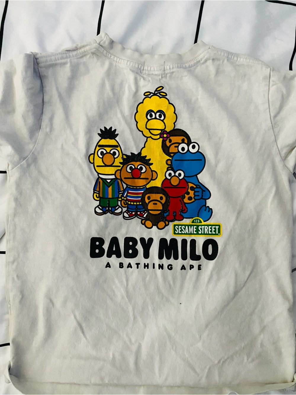 Bape Baby Milo Sesame Street Graphic Tee - White with Yellow, Blue, Red, Black